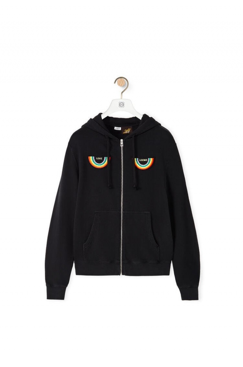 Sudaderas Loewe Rainbow patch zip-up hoodie in cotton Hombre Negras | 286GDQWFH