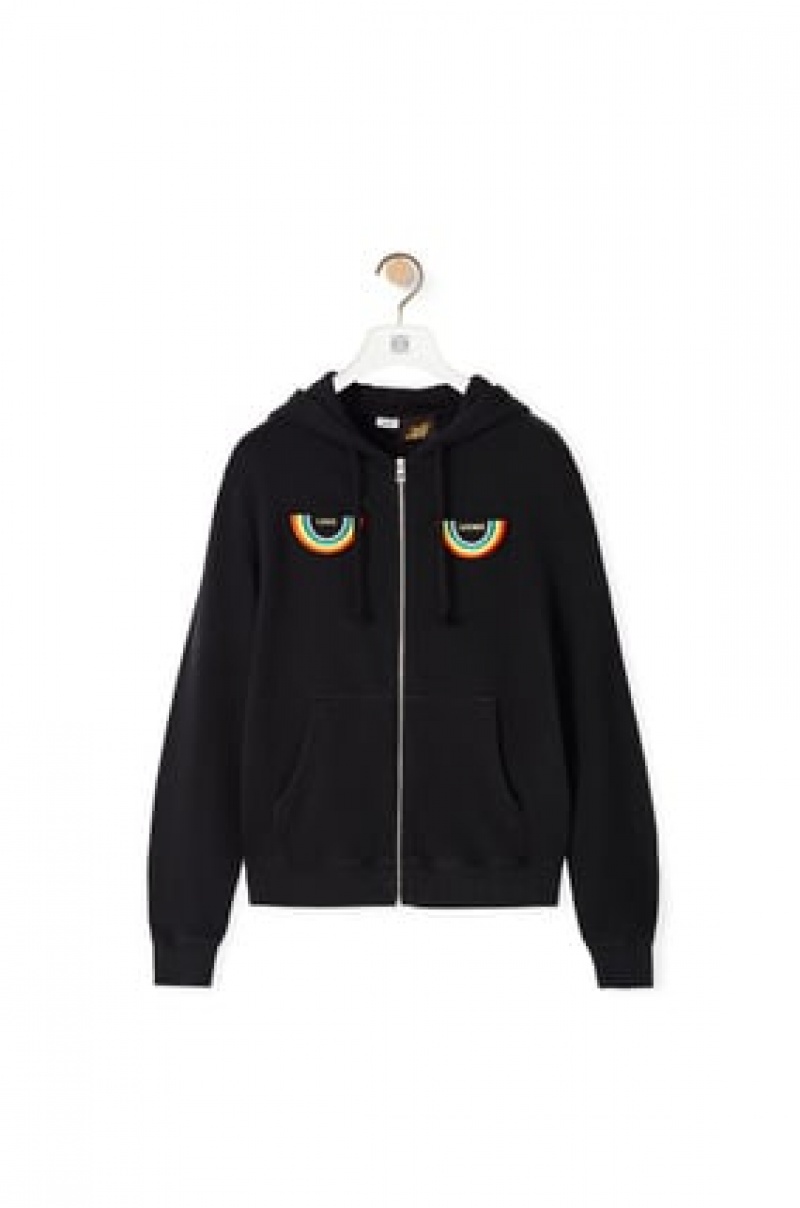 Sudaderas Loewe Rainbow patch zip-up hoodie in cotton Hombre Negras | 286GDQWFH