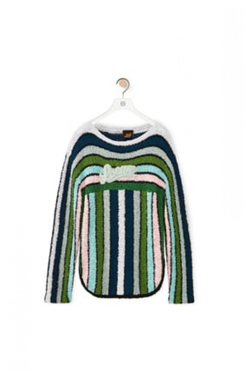 Sudaderas Loewe Stripe embroidered sweater in cotton Mujer Verde | 279LAGSCP