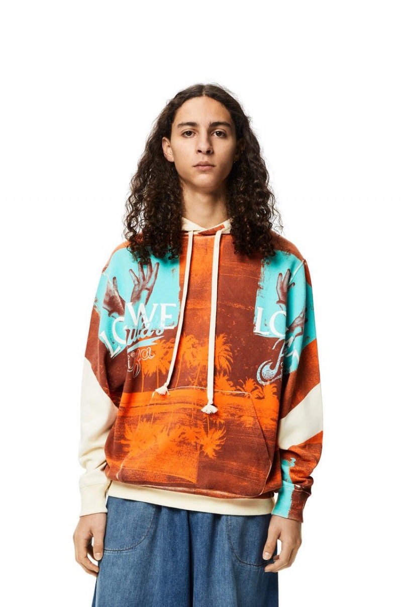 Sudaderas Loewe Tropical hands print hoodie in polyester Hombre Blancas Marrones | 478INLVOP