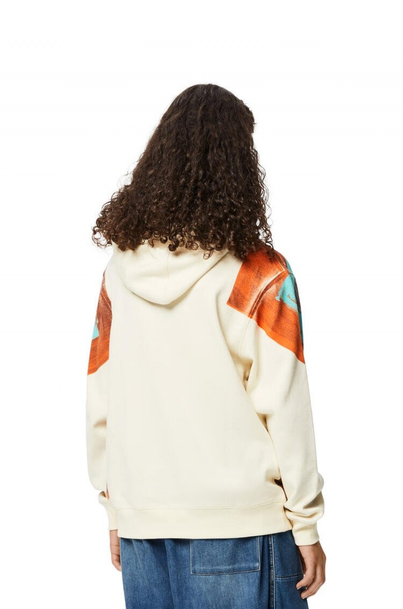 Sudaderas Loewe Tropical hands print hoodie in polyester Hombre Blancas Marrones | 478INLVOP