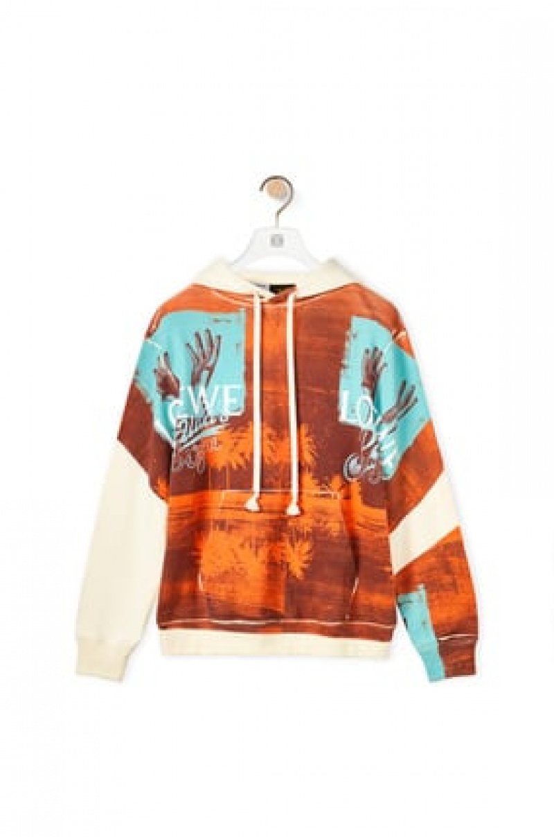 Sudaderas Loewe Tropical hands print hoodie in polyester Hombre Blancas Marrones | 478INLVOP