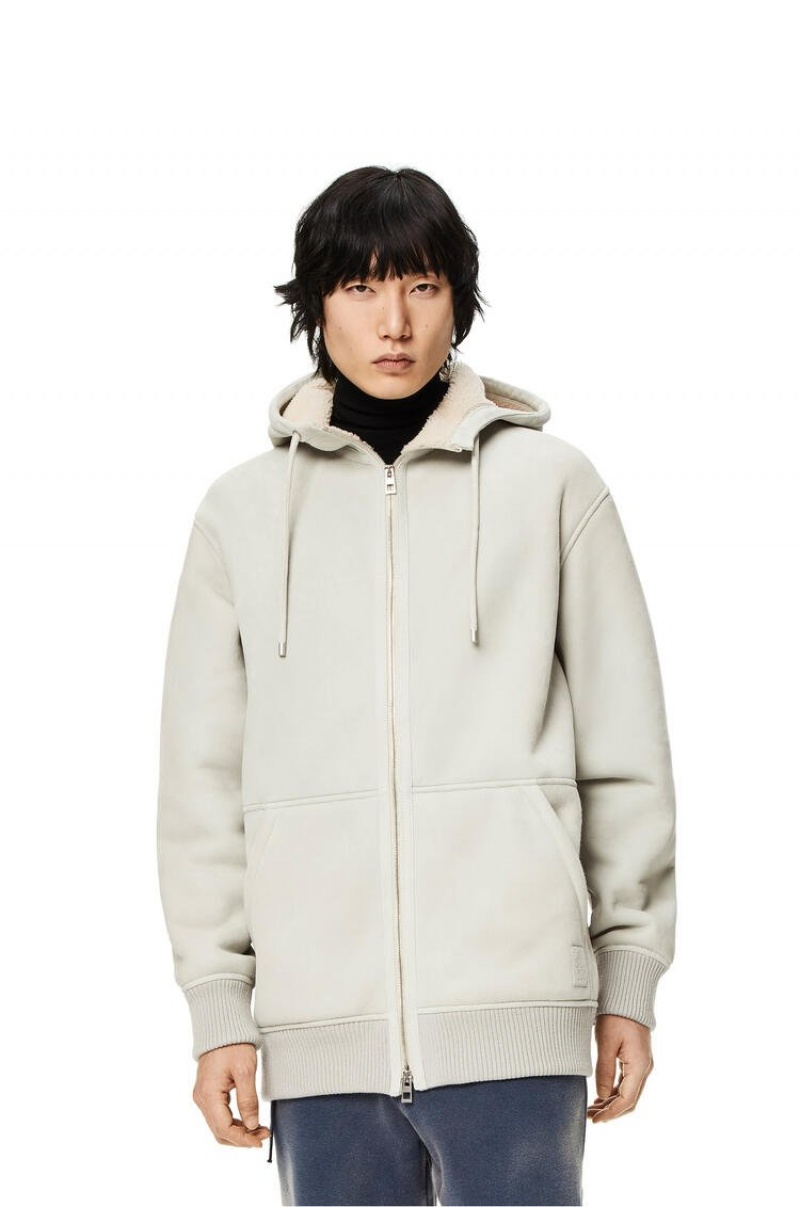 Sudaderas Loewe Zip-up hoodie shearling Hombre Blancas | 721TYXKEQ