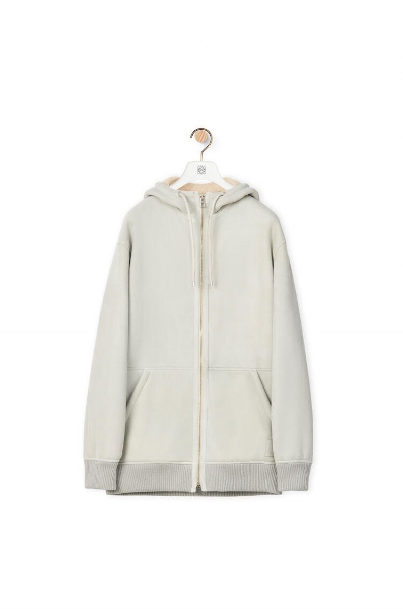 Sudaderas Loewe Zip-up hoodie shearling Hombre Blancas | 721TYXKEQ