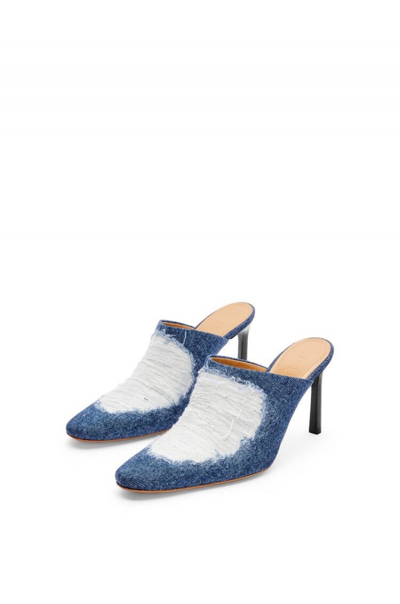 Tacones Loewe Mule in ripped denim Mujer Washed Denim | 174ITRANC