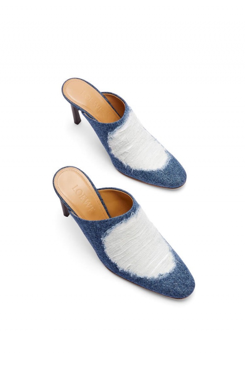 Tacones Loewe Mule in ripped denim Mujer Washed Denim | 174ITRANC