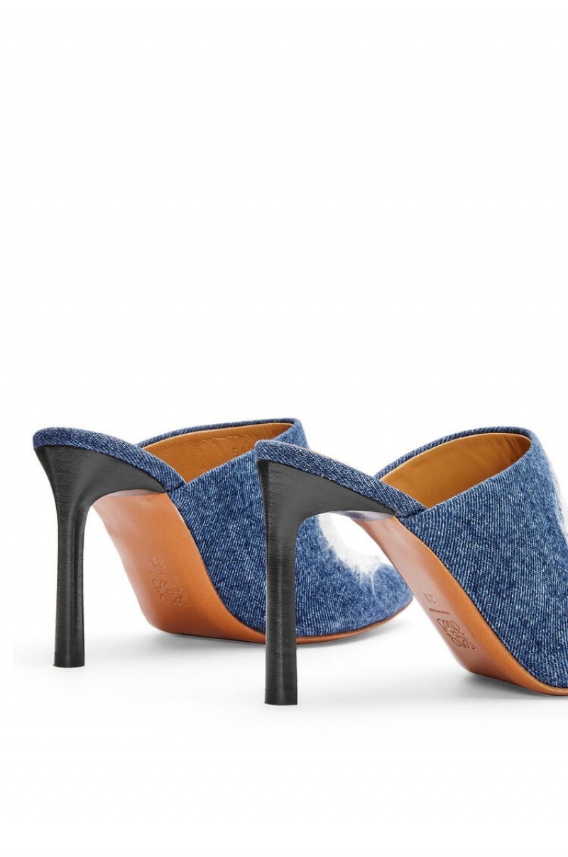 Tacones Loewe Mule in ripped denim Mujer Washed Denim | 174ITRANC