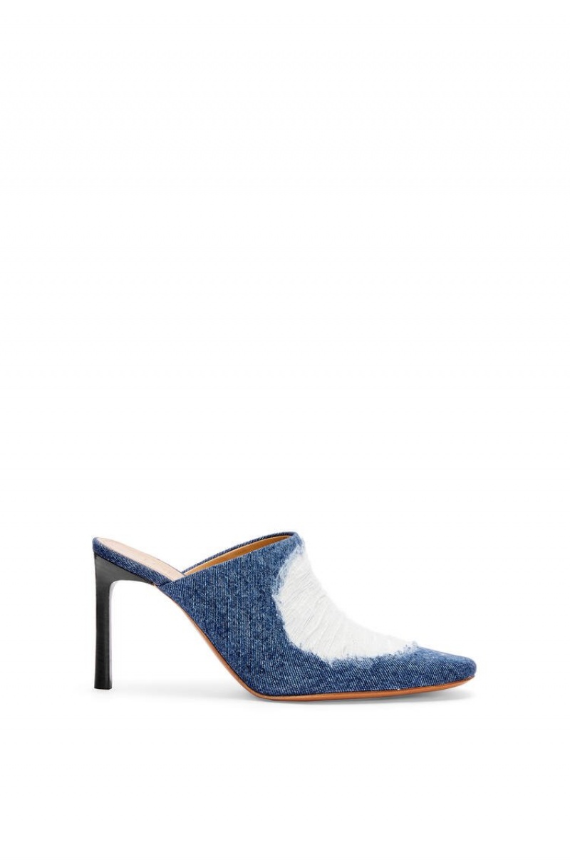 Tacones Loewe Mule in ripped denim Mujer Washed Denim | 174ITRANC