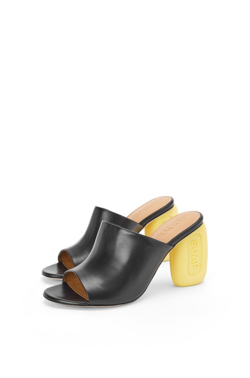 Tacones Loewe Soap mule in calfskin Mujer Negras Amarillo | 234MZPWYL