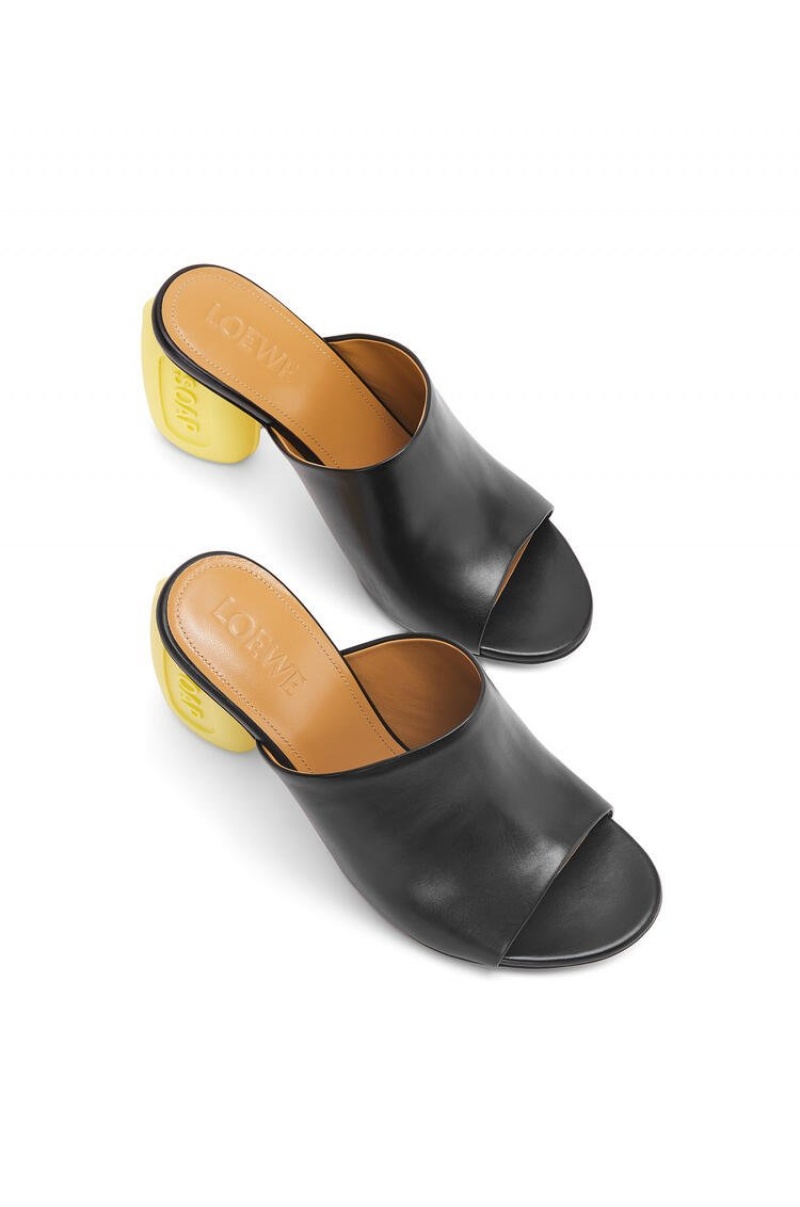 Tacones Loewe Soap mule in calfskin Mujer Negras Amarillo | 234MZPWYL