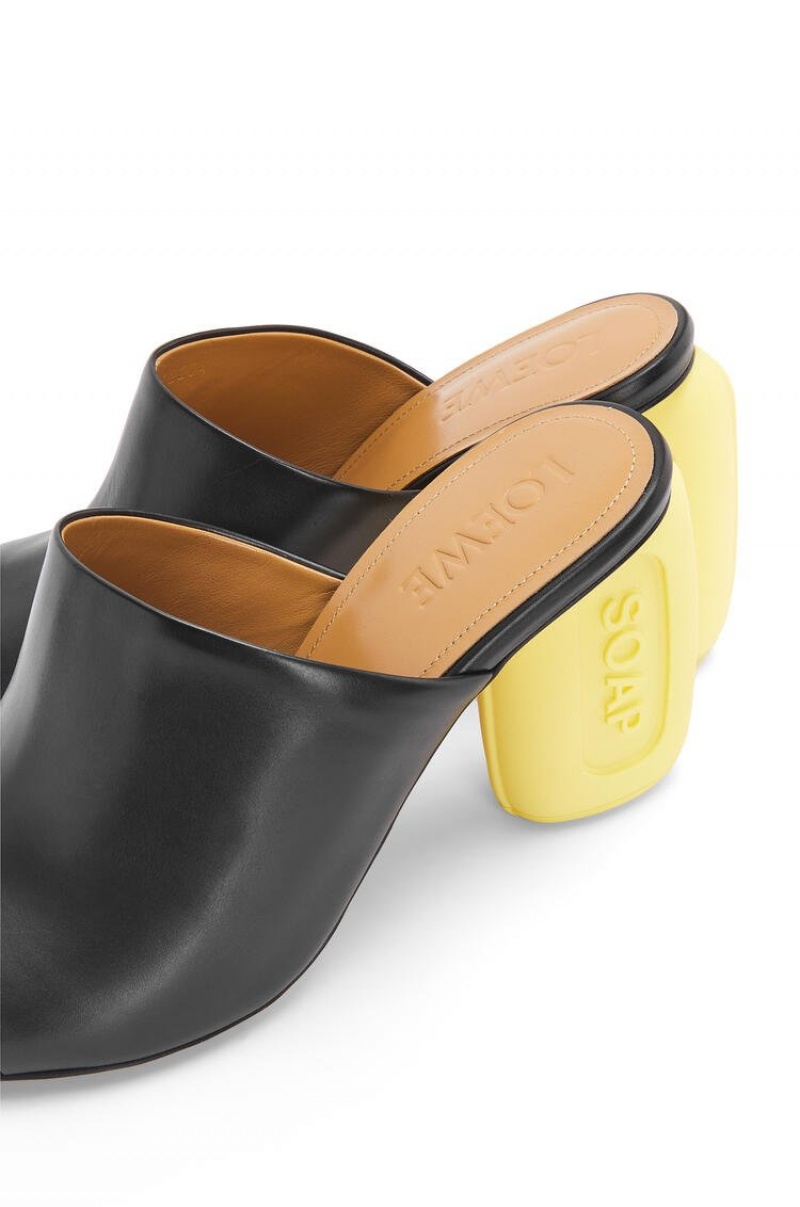 Tacones Loewe Soap mule in calfskin Mujer Negras Amarillo | 234MZPWYL