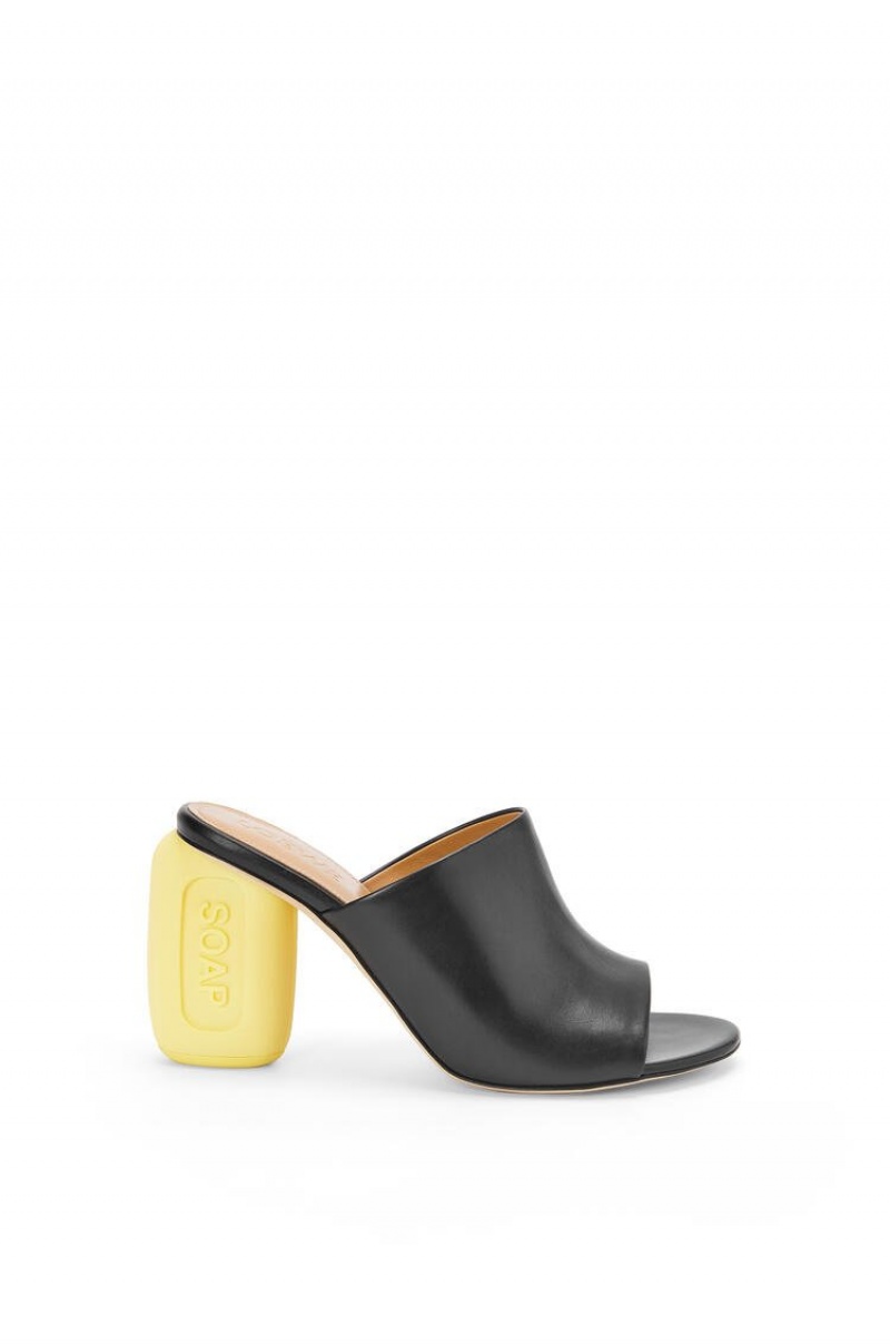 Tacones Loewe Soap mule in calfskin Mujer Negras Amarillo | 234MZPWYL