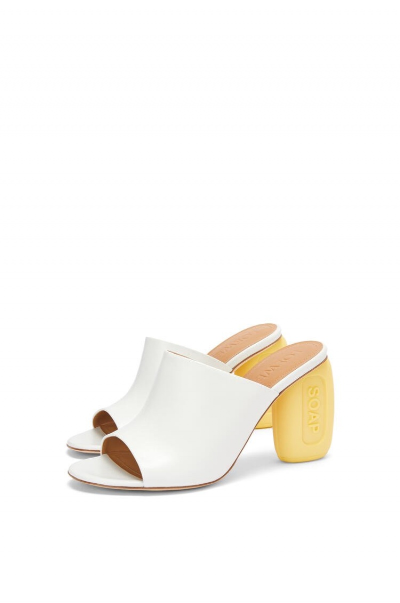 Tacones Loewe Soap mule in calfskin Mujer Blancas Amarillo | 934ZRHGFK