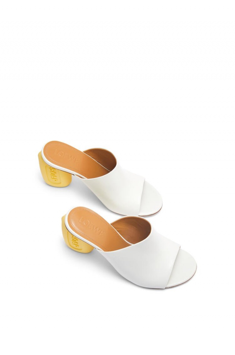 Tacones Loewe Soap mule in calfskin Mujer Blancas Amarillo | 934ZRHGFK