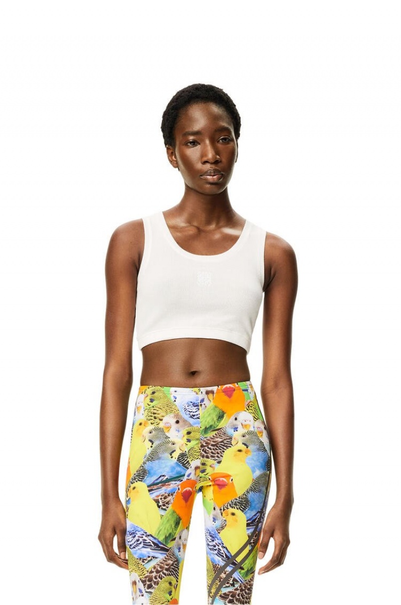 Tops Loewe Anagram cropped tank top in cotton Mujer Blancas | 304HSPRWI