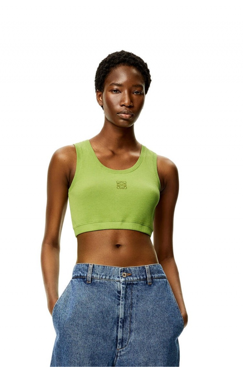 Tops Loewe Anagram cropped tank top in cotton Mujer Verde | 617GKIMYV