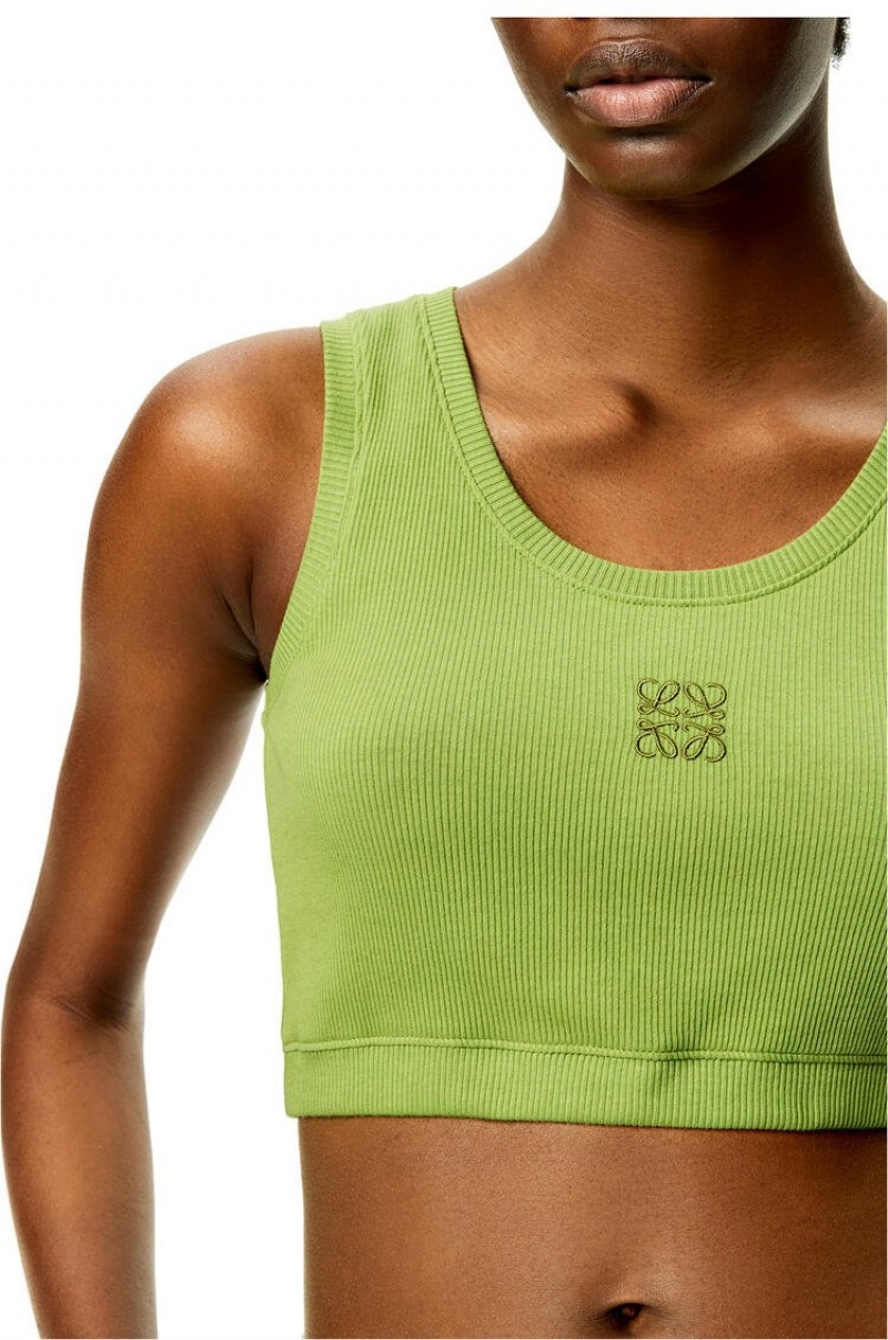 Tops Loewe Anagram cropped tank top in cotton Mujer Verde | 617GKIMYV