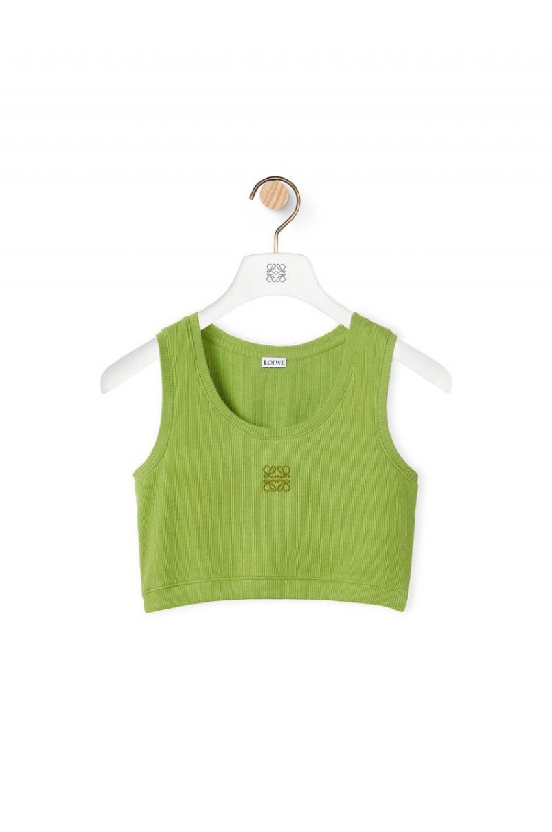 Tops Loewe Anagram cropped tank top in cotton Mujer Verde | 617GKIMYV