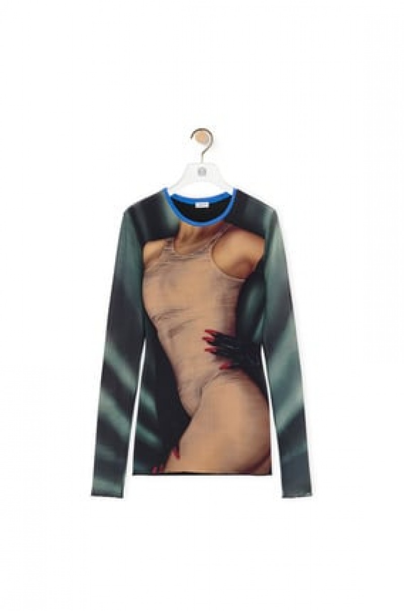 Tops Loewe Body print top in mesh Mujer Gris | 329KCJOIH