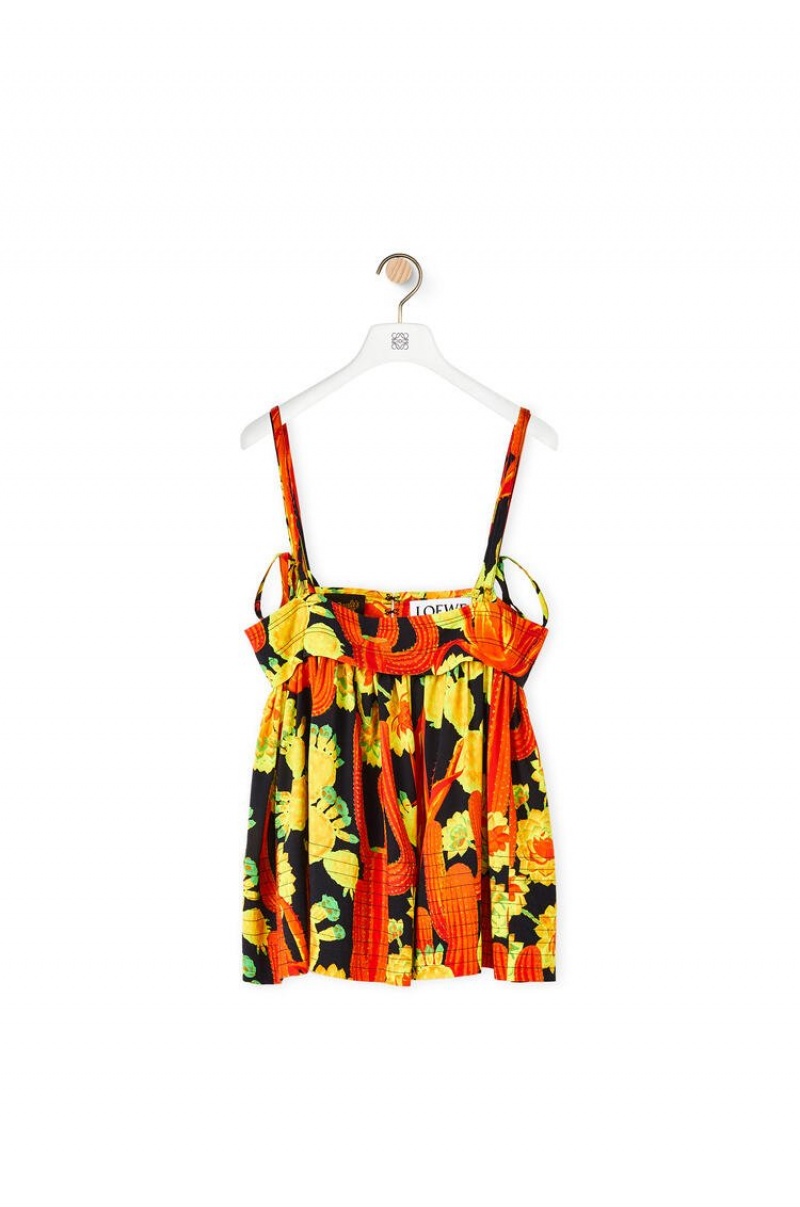 Tops Loewe Cactus print top in viscose Mujer Negras Naranjas Doradas | 530WBNRES