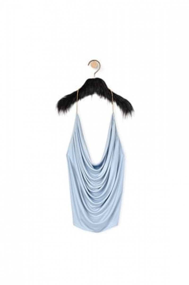 Tops Loewe Chain draped top in silk Mujer Azules | 659BYSCKR