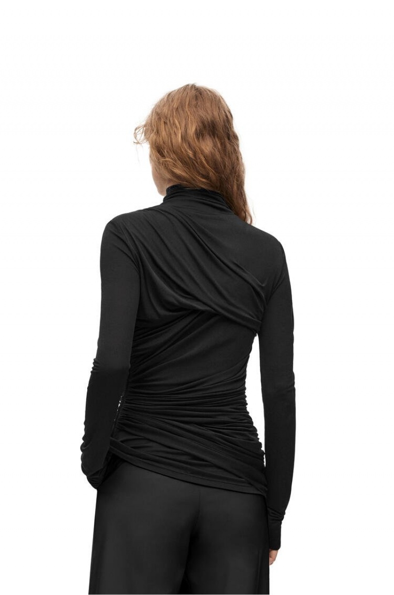 Tops Loewe Draped top in silk Mujer Negras | 712HXFGVO