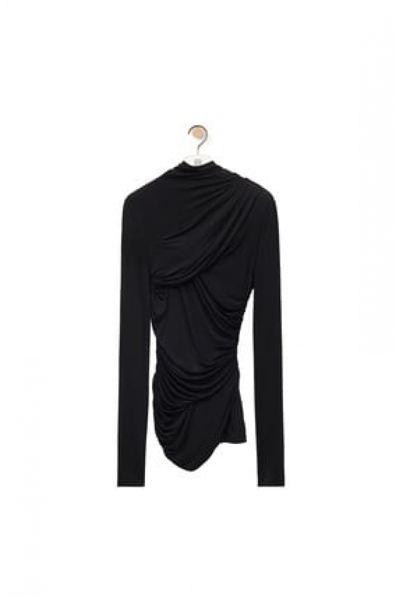 Tops Loewe Draped top in silk Mujer Negras | 712HXFGVO