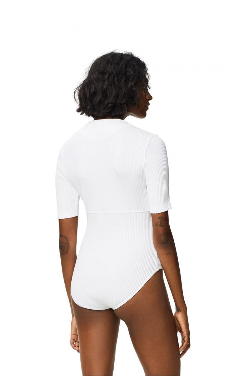 Tops Loewe Encaje-up bodysuit in cotton Mujer Blancas | 120CSBNYP