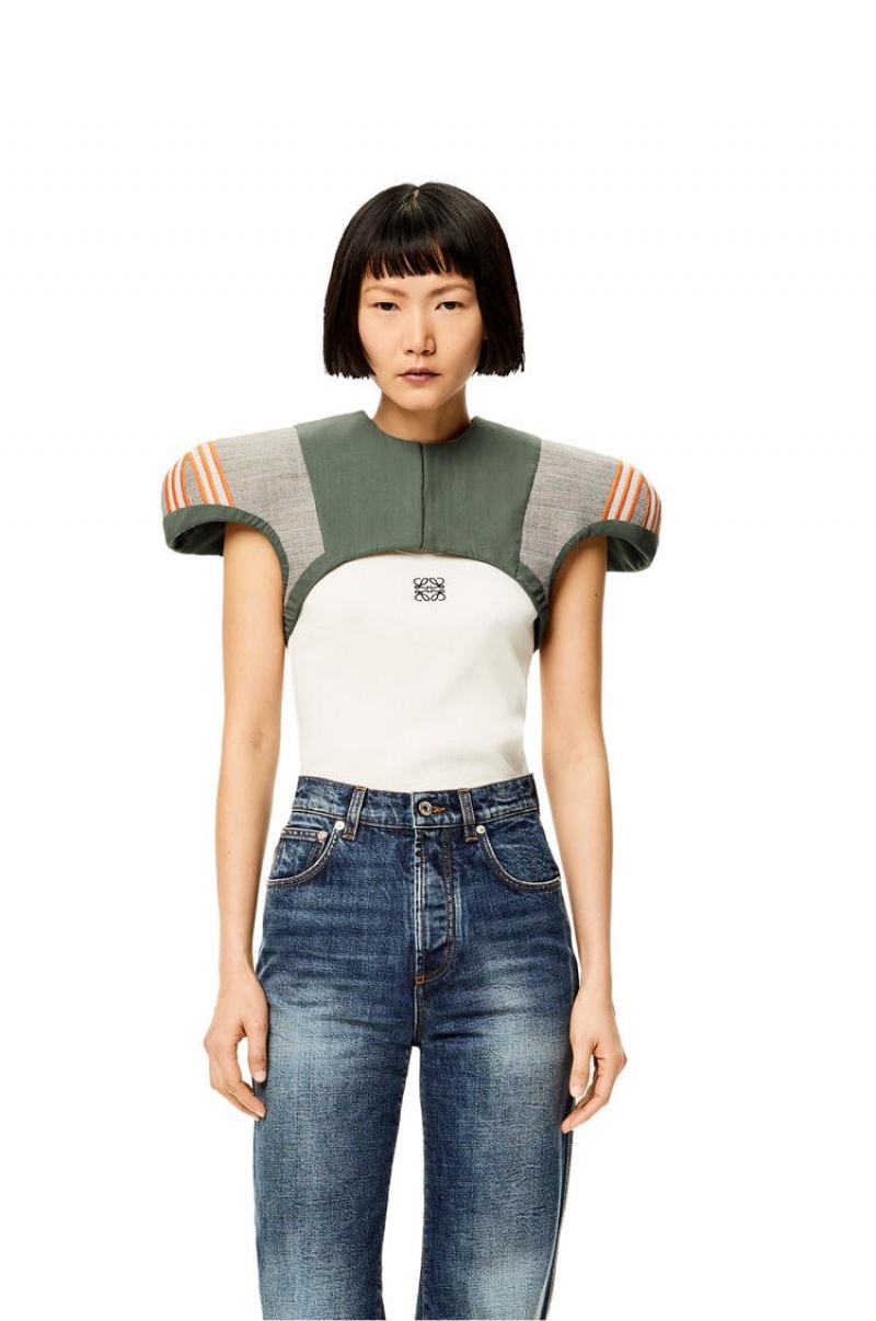 Tops Loewe Epaulette top in cotton, wool and silk Mujer Kaki Verde | 246XFVMPT