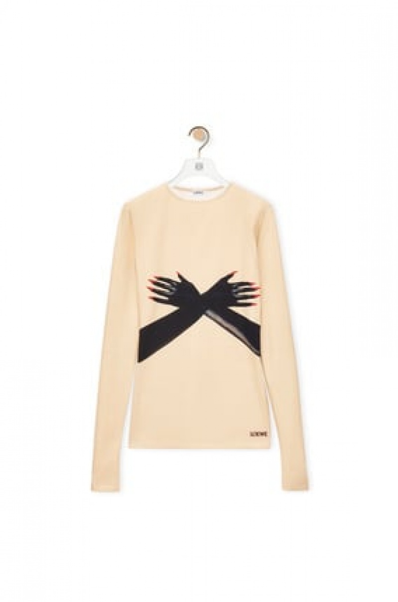 Tops Loewe Glove print top in technical jersey Mujer Beige Negras | 804BJWSEF