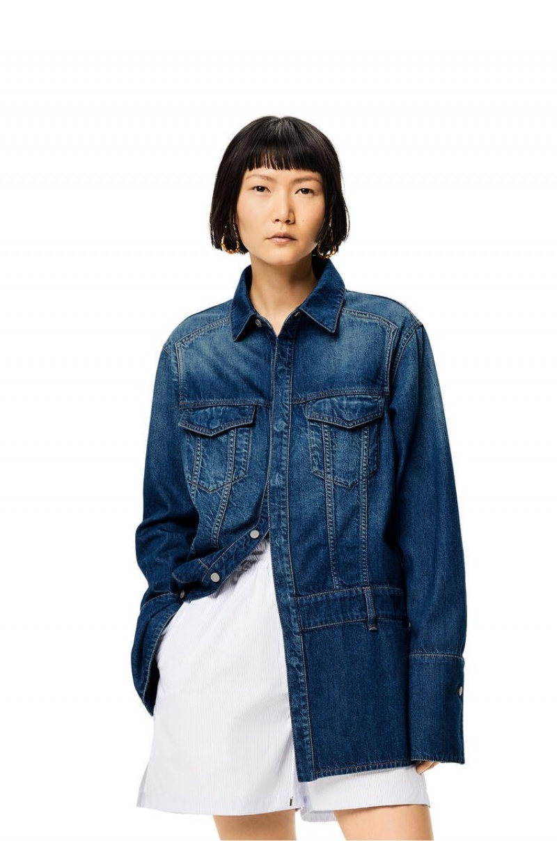 Tops Loewe Overshirt in den Mujer Washed Denim | 504PVKYEJ