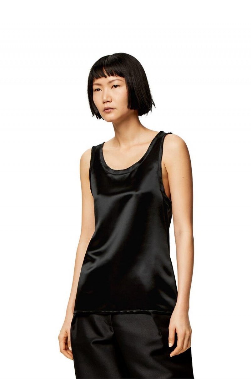 Tops Loewe Tank top in satin Mujer Negras | 318BJANUL