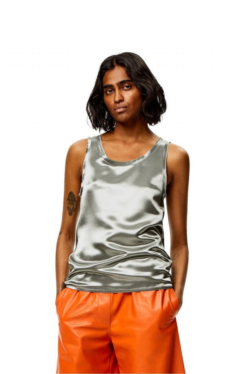 Tops Loewe Tank top in satin Mujer Plateadas | 376QDRGSU