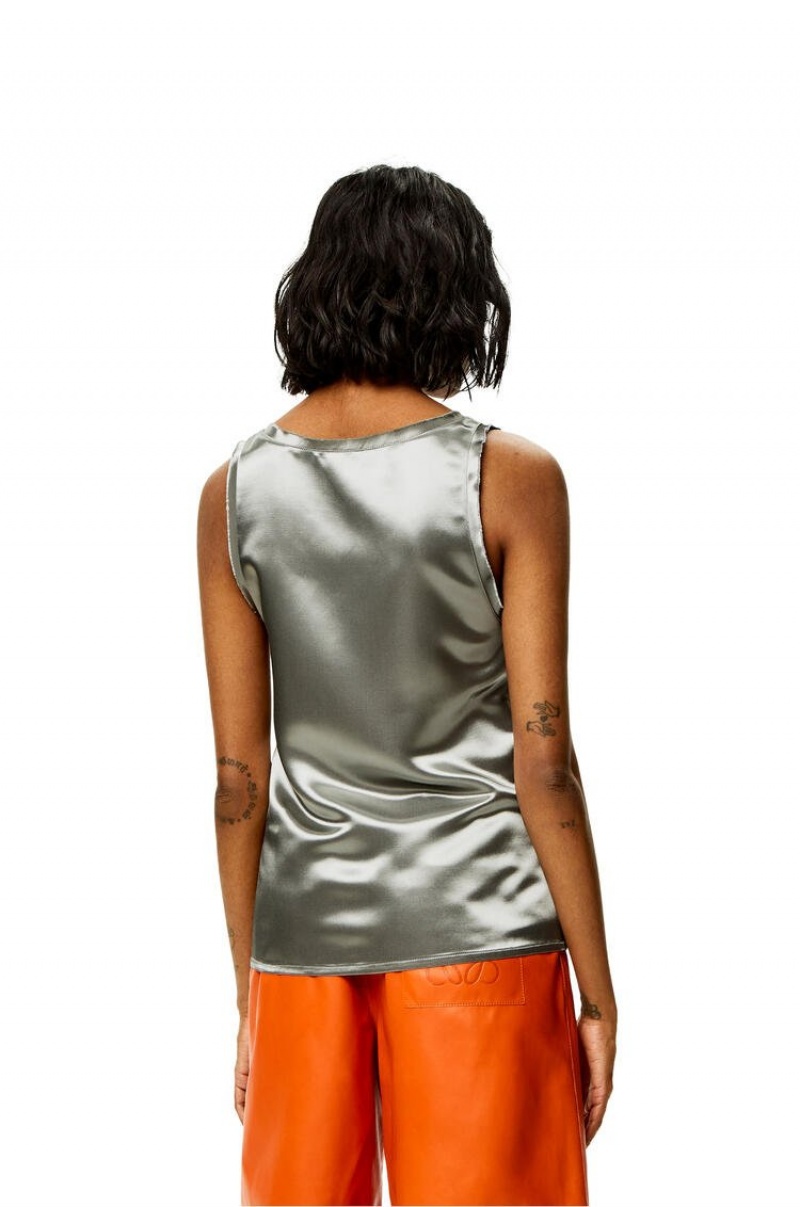 Tops Loewe Tank top in satin Mujer Plateadas | 376QDRGSU