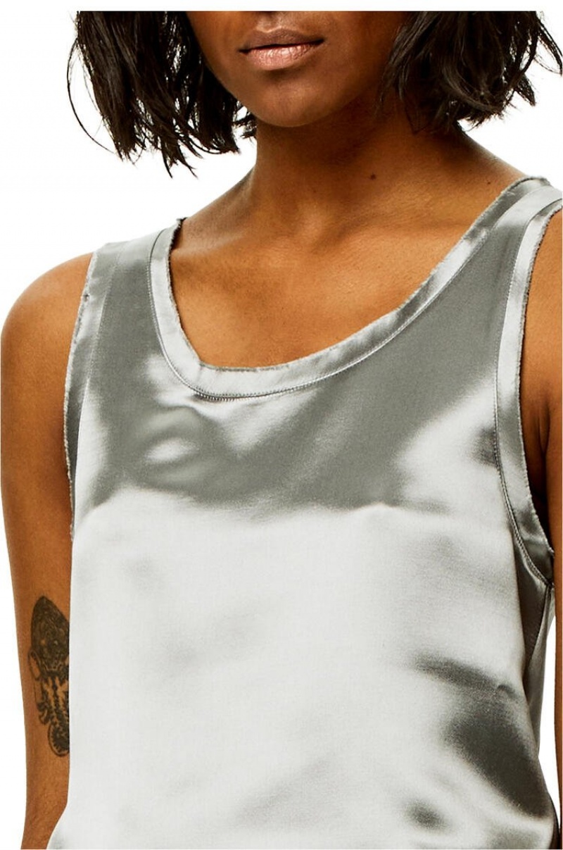 Tops Loewe Tank top in satin Mujer Plateadas | 376QDRGSU