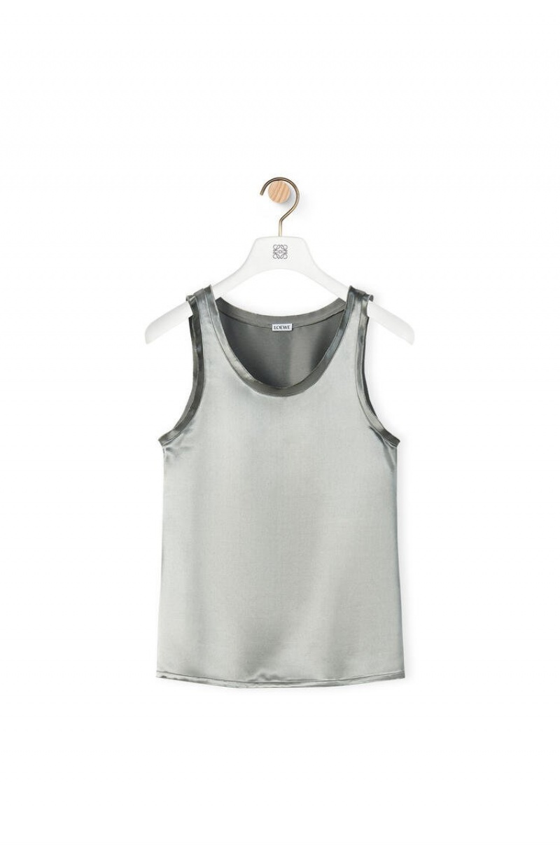 Tops Loewe Tank top in satin Mujer Plateadas | 376QDRGSU