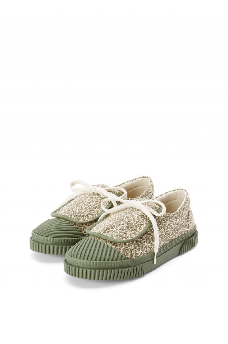 Zapatillas Loewe Anagram flap sneaker in jacquard and calfskin Mujer Verde Verde | 049ELJGNO