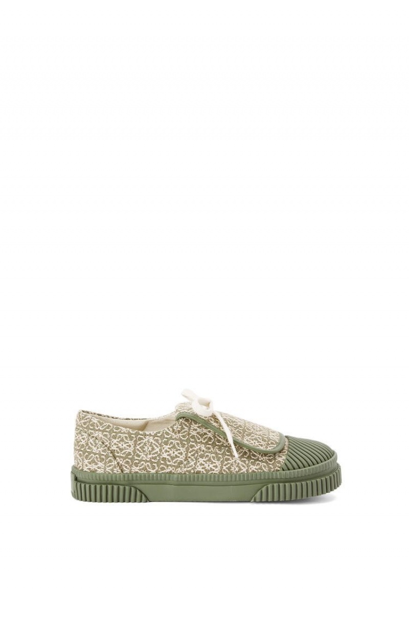 Zapatillas Loewe Anagram flap sneaker in jacquard and calfskin Mujer Verde Verde | 049ELJGNO