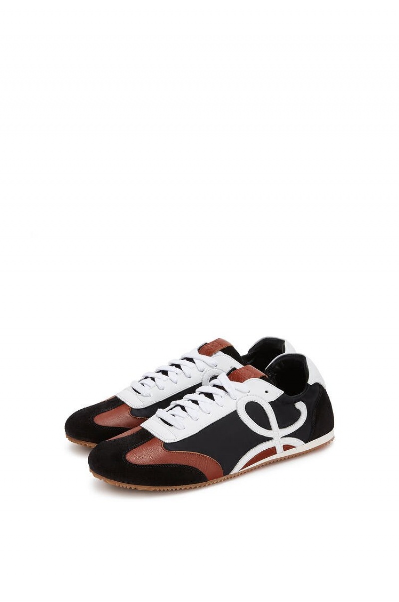 Zapatillas Loewe Ballet runner in nylon and calfskin Hombre Negras Blancas Marrones | 835WCQNKO