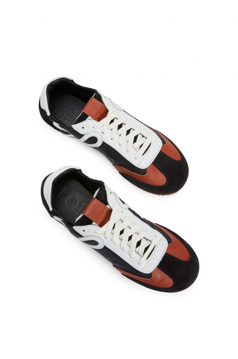 Zapatillas Loewe Ballet runner in nylon and calfskin Hombre Negras Blancas Marrones | 835WCQNKO