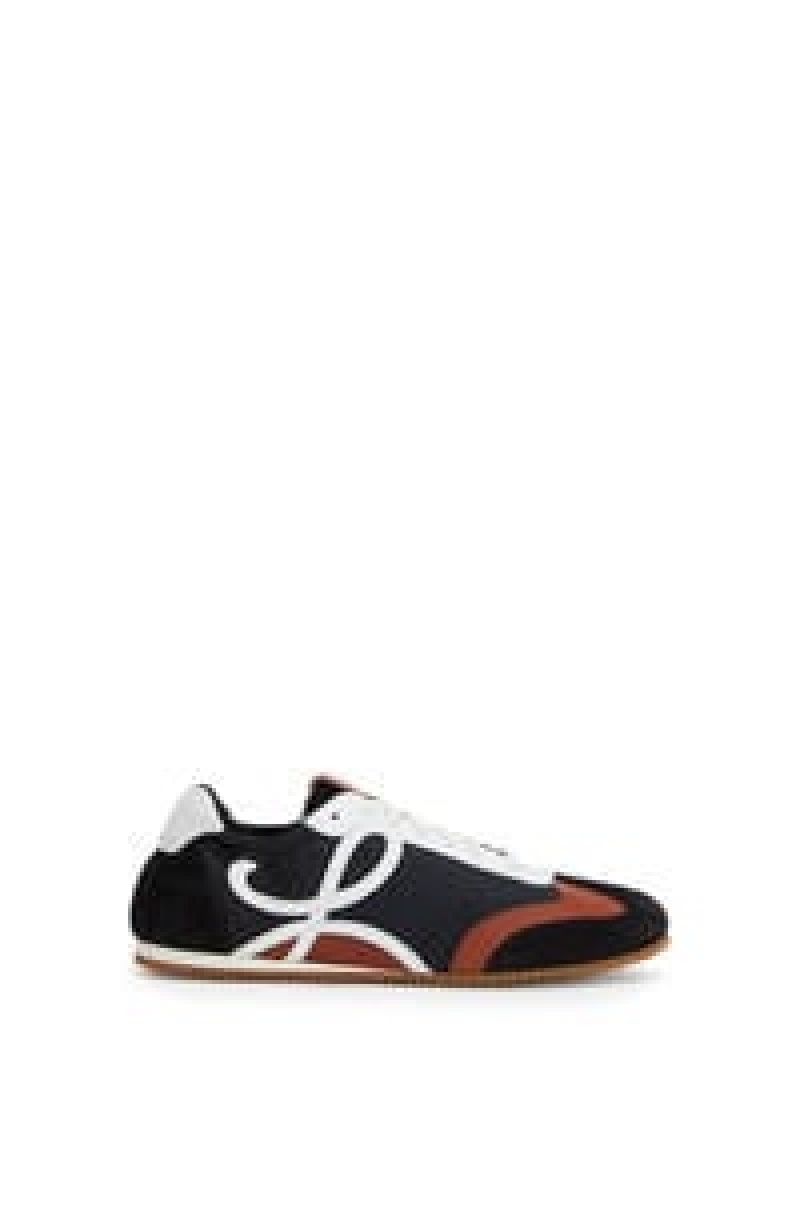 Zapatillas Loewe Ballet runner in nylon and calfskin Hombre Negras Blancas Marrones | 835WCQNKO