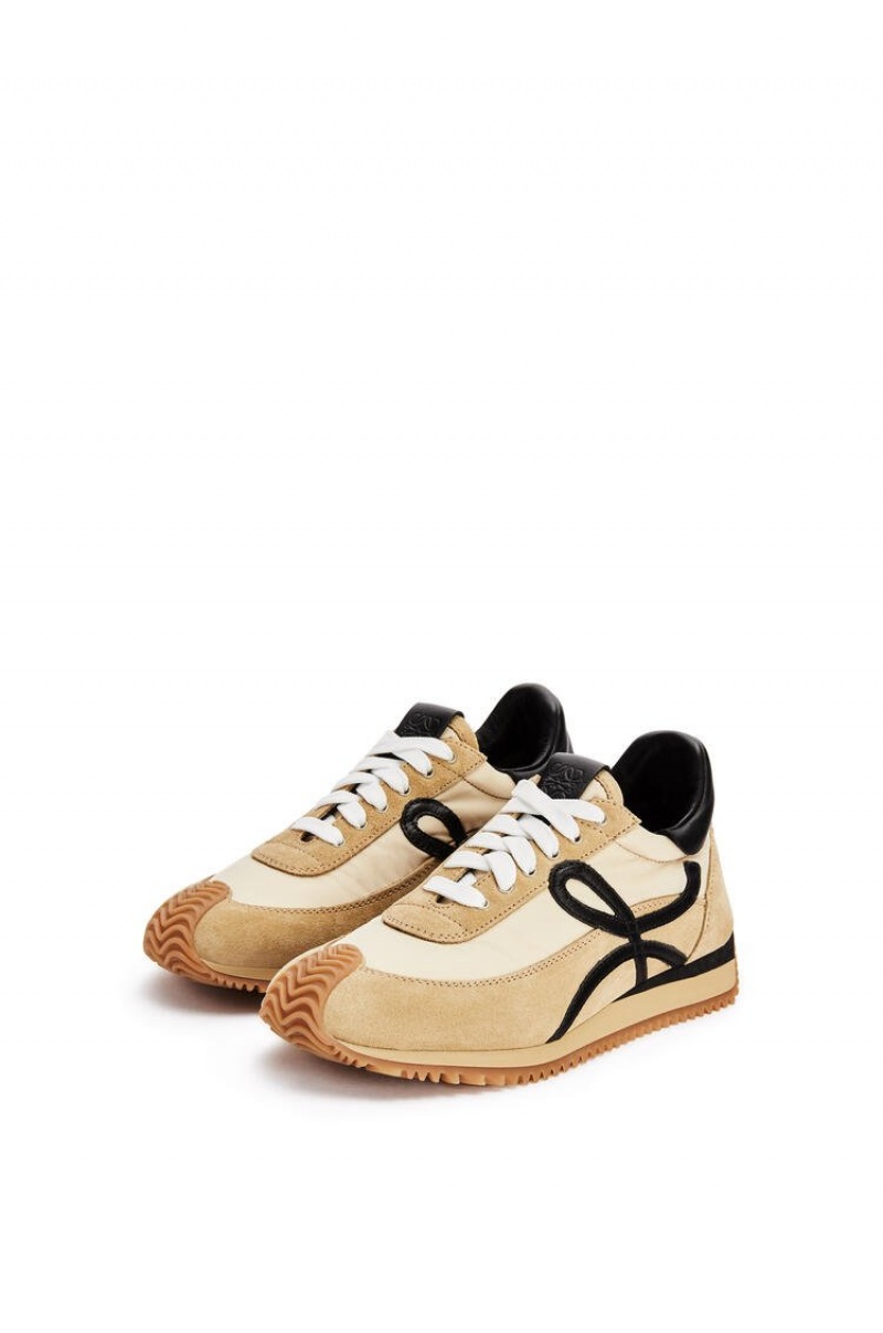 Zapatillas Loewe Flow runner in nylon and suede Hombre Doradas Negras | 013KBCZMV