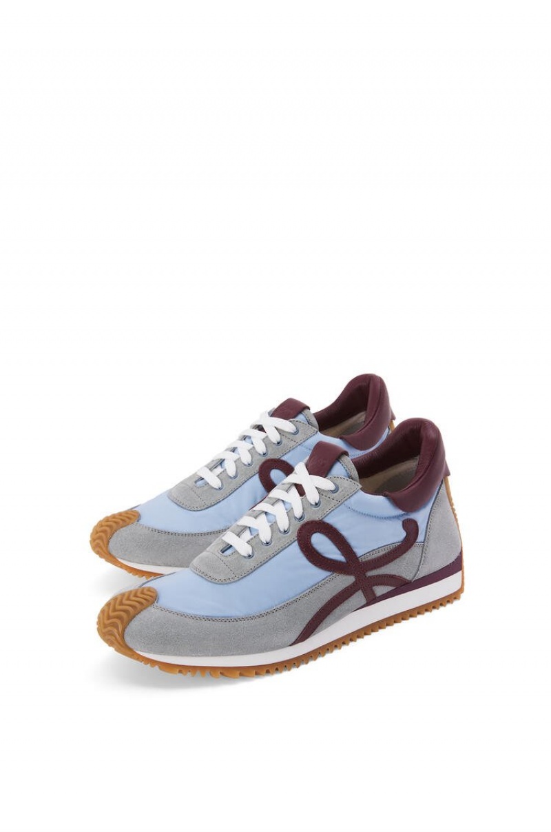 Zapatillas Loewe Flow runner in nylon and suede Hombre Azules Claro Burdeos | 730OHVNYE