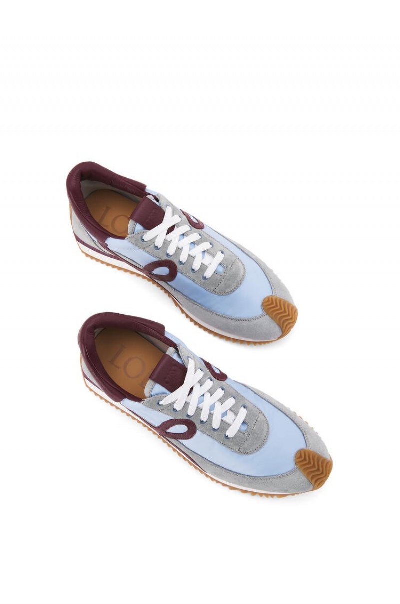 Zapatillas Loewe Flow runner in nylon and suede Hombre Azules Claro Burdeos | 730OHVNYE