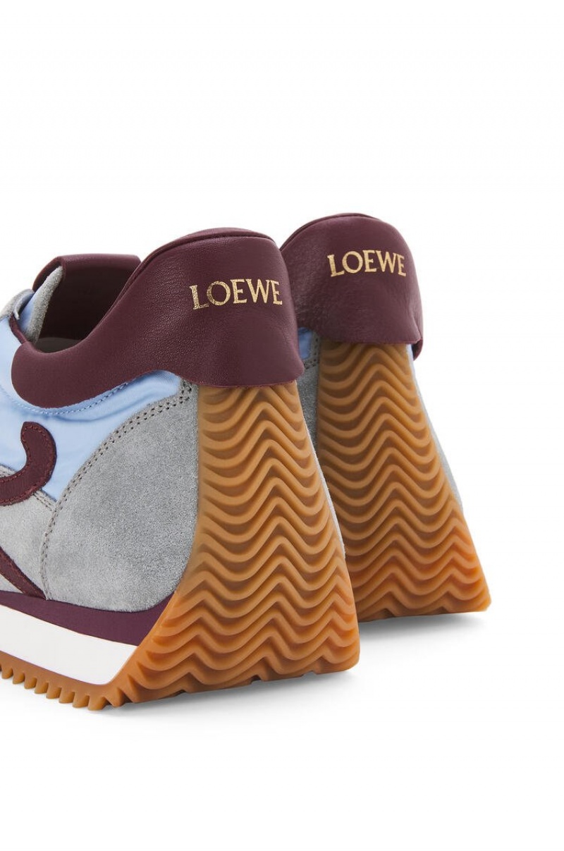 Zapatillas Loewe Flow runner in nylon and suede Hombre Azules Claro Burdeos | 730OHVNYE