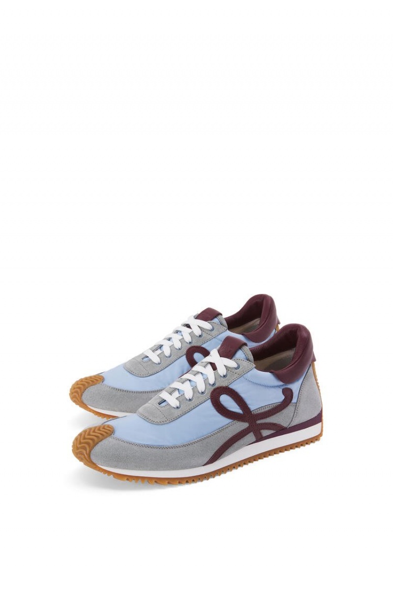 Zapatillas Loewe Flow runner in nylon and suede Hombre Azules Claro Burdeos | 730OHVNYE