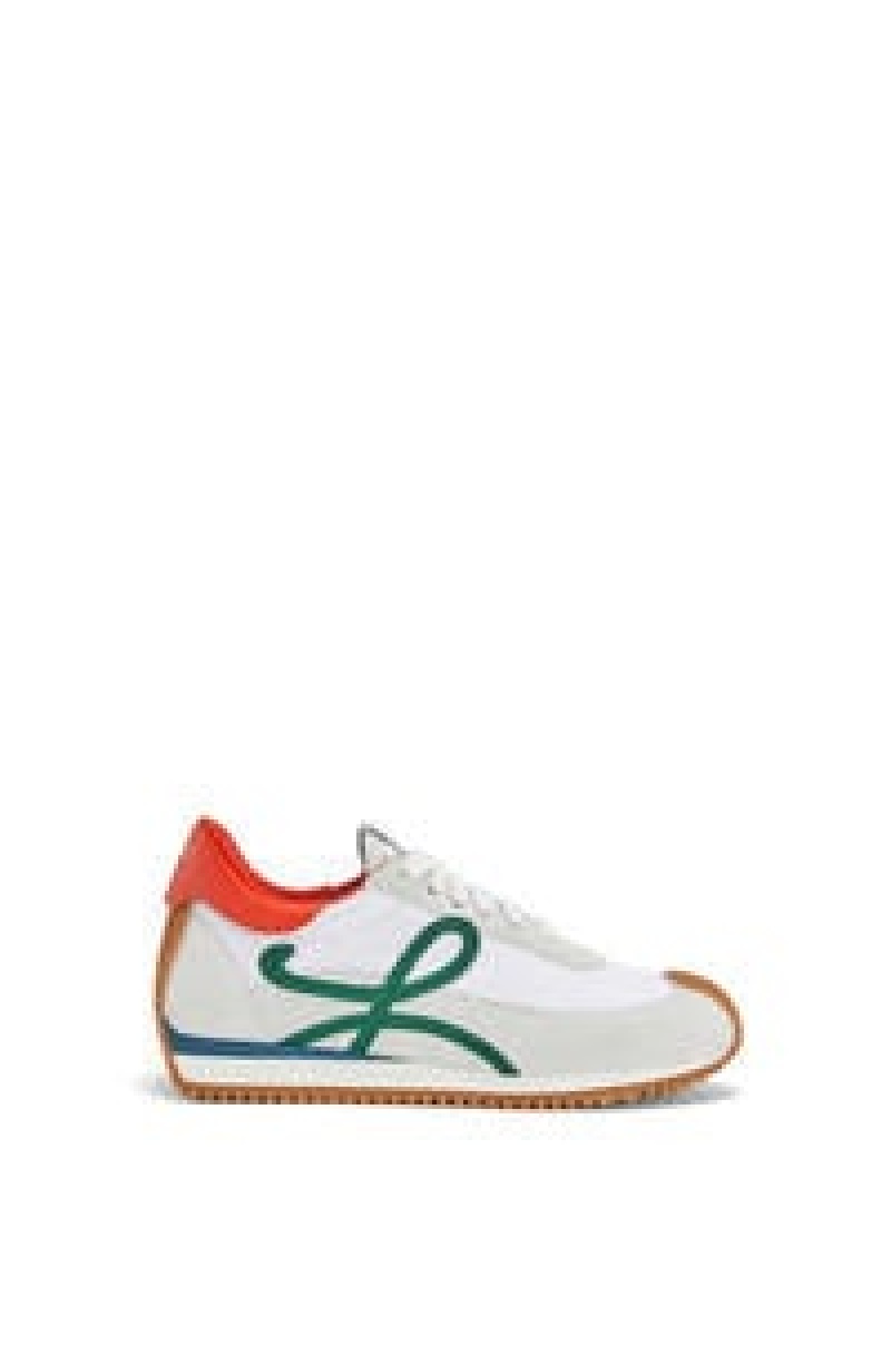 Zapatillas Loewe Flow runner in nylon and calfskin Mujer Blancas | 207MOAQSZ