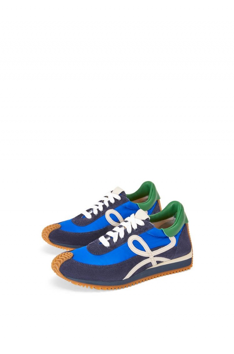 Zapatillas Loewe Flow runner in nylon and suede Mujer Azul Real Azules Azul Marino | 053WKYGNT