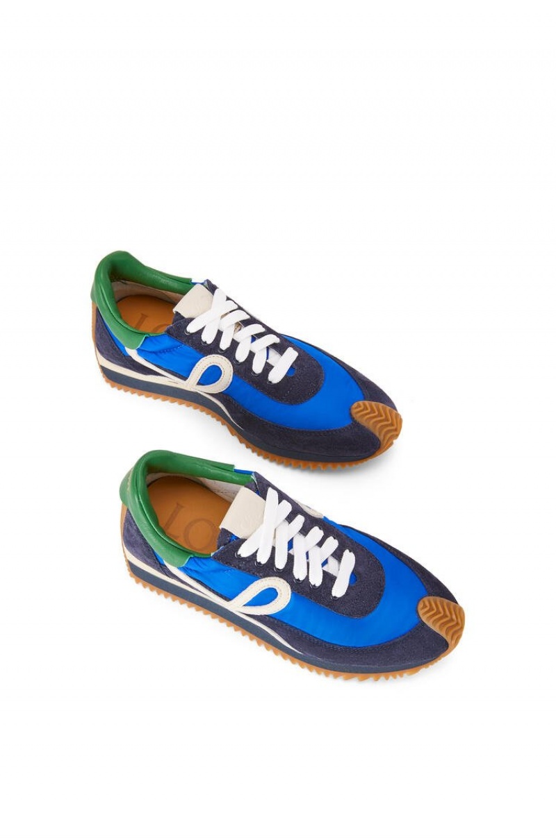 Zapatillas Loewe Flow runner in nylon and suede Mujer Azul Real Azules Azul Marino | 053WKYGNT