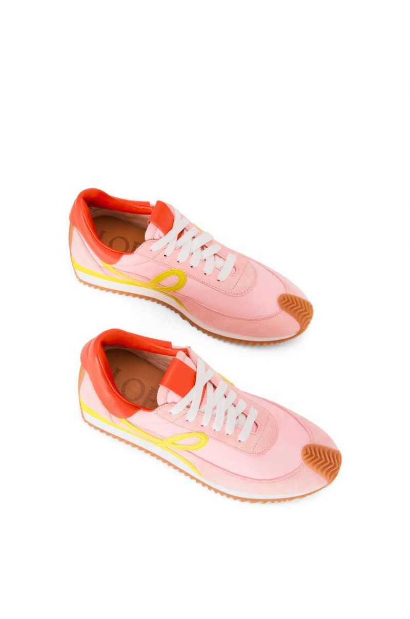 Zapatillas Loewe Flow runner in nylon and suede Mujer Rosas Amarillo | 352LDBTES